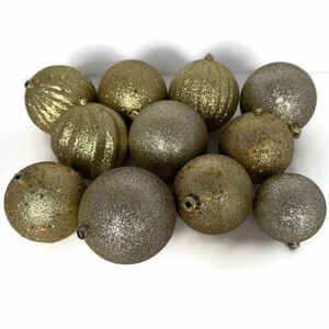 Lot of 11 CRAFT Ball Ornaments Gold Glitter